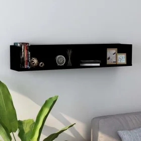 Black plywood wall-mounted CD shelf 100x18x18 cm by vidaXL, Shelves and shelves - Ref: Foro24-801320, Price: 38,79 €, Discoun...