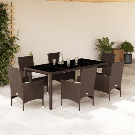 Juego de comedor de jardín 7 pzas con cojines ratán PE marrón by vidaXL, Garden sets - Ref: Foro24-3278553, Price: 551,87 €, ...