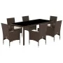 Juego de comedor de jardín 7 pzas con cojines ratán PE marrón by vidaXL, Garden sets - Ref: Foro24-3278553, Price: 559,10 €, ...