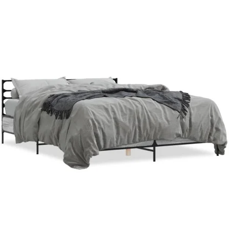 Estructura cama madera ingeniería metal gris Sonoma 160x200 cm de vidaXL, Camas y somieres - Ref: Foro24-3280055, Precio: 149...