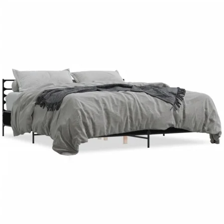 Estructura de cama madera de ingeniería y metal negro 200x200cm de vidaXL, Camas y somieres - Ref: Foro24-3280062, Precio: 15...