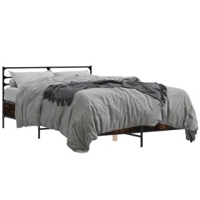 Engineered wood bed frame metal smoked oak 120x190cm by vidaXL, Beds and slatted bases - Ref: Foro24-3280069, Price: 125,96 €...