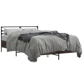 Engineered wood bed frame oak brown metal 135x190 cm by vidaXL, Beds and slatted bases - Ref: Foro24-3280076, Price: 136,72 €...