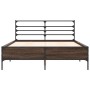 Estructura cama madera ingeniería metal marrón roble 135x190 cm de vidaXL, Camas y somieres - Ref: Foro24-3280076, Precio: 13...