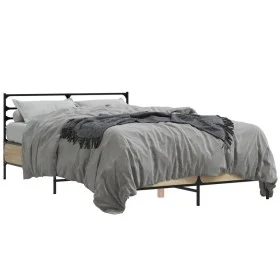 Sonoma oak metal engineered wood bed frame 140x200 cm by vidaXL, Beds and slatted bases - Ref: Foro24-3280043, Price: 137,79 ...