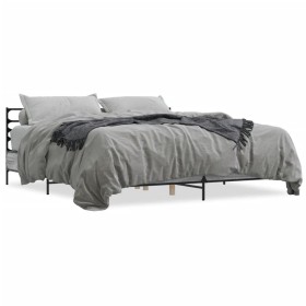 Sonoma gray metal engineered wood bed frame 180x200 cm by vidaXL, Beds and slatted bases - Ref: Foro24-3280060, Price: 156,74...