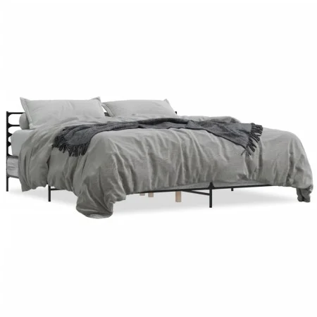 Estructura cama madera ingeniería metal gris Sonoma 180x200 cm de vidaXL, Camas y somieres - Ref: Foro24-3280060, Precio: 154...