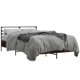 Engineered wood bed frame metal smoked oak 135x190cm by vidaXL, Beds and slatted bases - Ref: Foro24-3280074, Price: 132,11 €...
