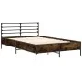Engineered wood bed frame metal smoked oak 135x190cm by vidaXL, Beds and slatted bases - Ref: Foro24-3280074, Price: 132,11 €...