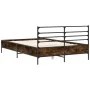 Engineered wood bed frame metal smoked oak 135x190cm by vidaXL, Beds and slatted bases - Ref: Foro24-3280074, Price: 132,11 €...