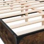 Engineered wood bed frame metal smoked oak 135x190cm by vidaXL, Beds and slatted bases - Ref: Foro24-3280074, Price: 132,11 €...