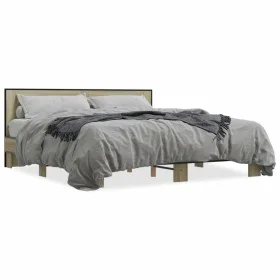 Sonoma oak metal engineered wood bed frame 200x200 cm by vidaXL, Beds and slatted bases - Ref: Foro24-3280083, Price: 159,91 ...
