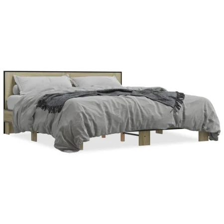 Engineered wood metal bed frame Sonoma oak 180x200 cm by vidaXL, Beds and slatted bases - Ref: Foro24-3280088, Price: 157,78 ...
