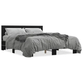 Engineered wood and black metal bed frame 150x200cm by vidaXL, Beds and slatted bases - Ref: Foro24-3280097, Price: 149,35 €,...