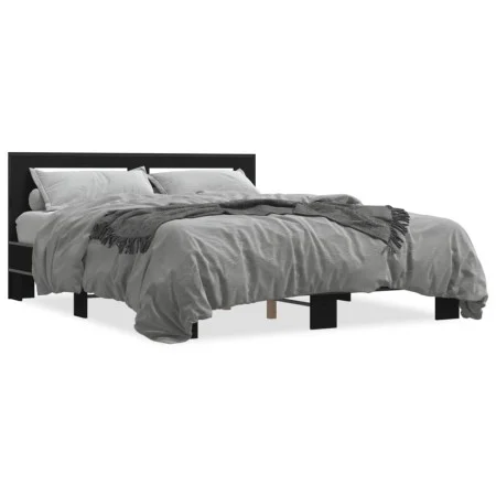 Engineered wood and black metal bed frame 150x200cm by vidaXL, Beds and slatted bases - Ref: Foro24-3280097, Price: 149,35 €,...