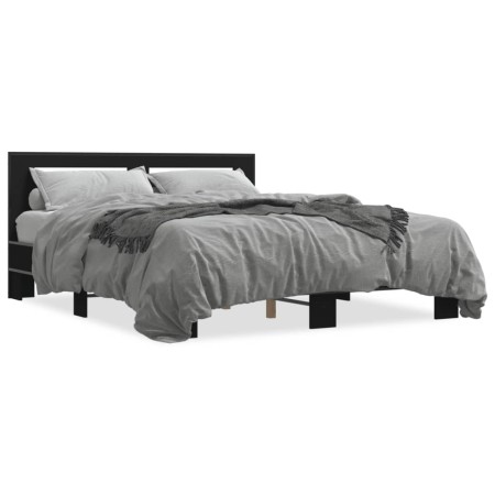 Estructura de cama madera de ingeniería y metal negro 150x200cm de vidaXL, Camas y somieres - Ref: Foro24-3280097, Precio: 15...