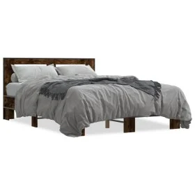 Engineered wood bed frame metal smoked oak 140x200cm by vidaXL, Beds and slatted bases - Ref: Foro24-3280104, Price: 147,33 €...