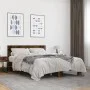 Engineered wood bed frame metal smoked oak 140x200cm by vidaXL, Beds and slatted bases - Ref: Foro24-3280104, Price: 147,33 €...