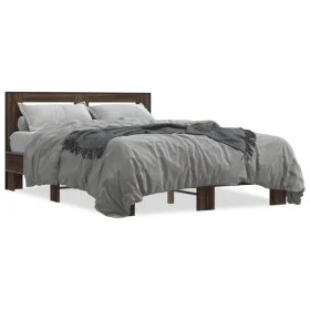 Engineered wood bed frame oak brown metal 140x200 cm by vidaXL, Beds and slatted bases - Ref: Foro24-3280106, Price: 147,17 €...
