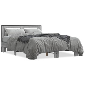 Sonoma gray metal engineered wood bed frame 120x200 cm by vidaXL, Beds and slatted bases - Ref: Foro24-3280110, Price: 145,48...