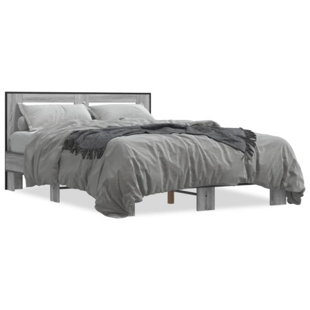 Sonoma gray metal engineered wood bed frame 120x200 cm by vidaXL, Beds and slatted bases - Ref: Foro24-3280110, Price: 145,48...
