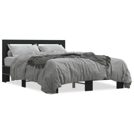 Engineered wood and black metal bed frame 140x190cm by vidaXL, Beds and slatted bases - Ref: Foro24-3280112, Price: 143,95 €,...