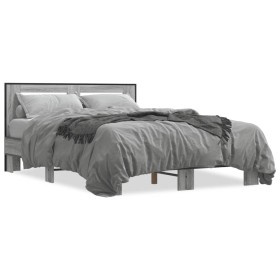 Estructura cama madera ingeniería metal gris Sonoma 135x190 cm de vidaXL, Camas y somieres - Ref: Foro24-3280125, Precio: 146...