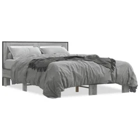 Sonoma gray metal engineered wood bed frame 135x190 cm by vidaXL, Beds and slatted bases - Ref: Foro24-3280125, Price: 144,81...