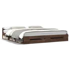 Oak brown engineered wood bed with drawers 200x200 cm by vidaXL, Beds and slatted bases - Ref: Foro24-3280726, Price: 215,80 ...