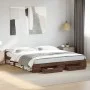 Oak brown engineered wood bed with drawers 200x200 cm by vidaXL, Beds and slatted bases - Ref: Foro24-3280726, Price: 215,80 ...