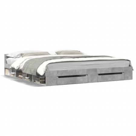 Concrete gray engineered wood bed with drawers 180x200 cm by vidaXL, Beds and slatted bases - Ref: Foro24-3280730, Price: 180...