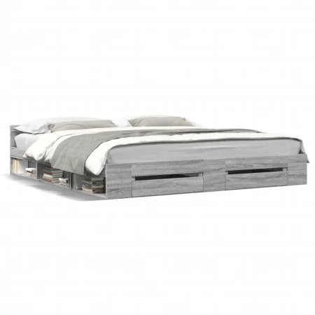 Cama con cajones madera ingeniería gris Sonoma 180x200 cm de vidaXL, Camas y somieres - Ref: Foro24-3280732, Precio: 178,50 €...