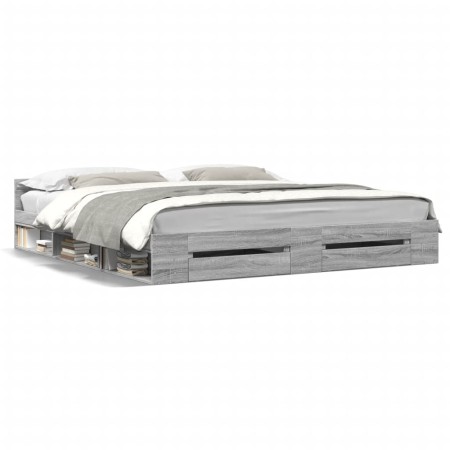 Cama con cajones madera ingeniería gris Sonoma 180x200 cm de vidaXL, Camas y somieres - Ref: Foro24-3280732, Precio: 180,74 €...