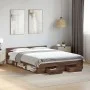 Oak brown engineered wood bed with drawers 150x200 cm by vidaXL, Beds and slatted bases - Ref: Foro24-3280747, Price: 162,68 ...