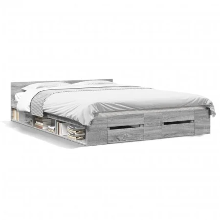 Sonoma gray engineered wood bed with drawers 140x200 cm by vidaXL, Beds and slatted bases - Ref: Foro24-3280753, Price: 179,4...