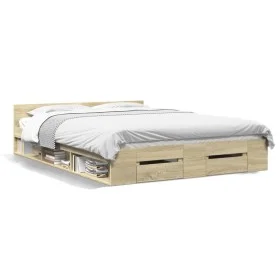 Sonoma oak engineered wood bed with drawers 140x190 cm by vidaXL, Beds and slatted bases - Ref: Foro24-3280764, Price: 175,35...