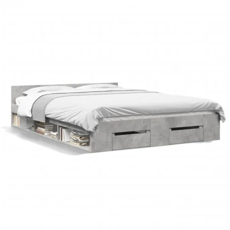 Concrete gray engineered wood bed with drawers 140x200 cm by vidaXL, Beds and slatted bases - Ref: Foro24-3280751, Price: 187...