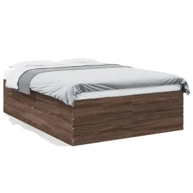Oak brown engineered wood bed frame 135x190 cm by vidaXL, Beds and slatted bases - Ref: Foro24-3280950, Price: 140,74 €, Disc...
