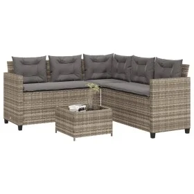 Gartensofa in L-Form mit Tisch und Kissen aus grauem PE-Rattan. von vidaXL, Gartensets - Ref: Foro24-369041, Preis: 389,00 €,...