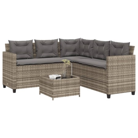 Sofá de jardín en forma de L con mesa y cojines ratán PE gris by vidaXL, Garden sets - Ref: Foro24-369041, Price: 327,64 €, D...