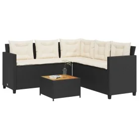 Sofá de jardín en forma de L con mesa y cojines ratán PE negro by vidaXL, Garden sets - Ref: Foro24-369048, Price: 340,68 €, ...