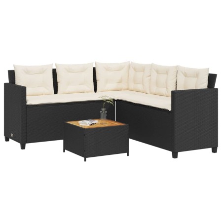 Sofá de jardín en forma de L con mesa y cojines ratán PE negro by vidaXL, Garden sets - Ref: Foro24-369048, Price: 320,57 €, ...