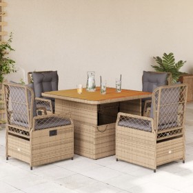 Set comedor de jardín 5 pzas con cojines ratán sintético beige