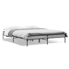 Sonoma gray metal engineered wood bed frame 140x200 cm by vidaXL, Beds and slatted bases - Ref: Foro24-845019, Price: 81,59 €...