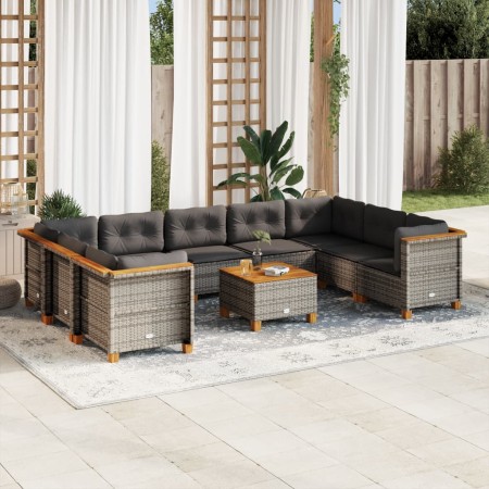 Gartensofa-Set, 10-teilig, mit grauen Polstern aus synthetischem Rattan von vidaXL, Gartensets - Ref: Foro24-3261984, Preis: ...