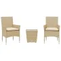 Mesita y sillas con cojines 3 pzas ratán sintético vidrio beige by vidaXL, Garden sets - Ref: Foro24-3278744, Price: 169,82 €...