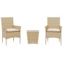 Mesita y sillas con cojines 3 pzas ratán sintético vidrio beige by vidaXL, Garden sets - Ref: Foro24-3278744, Price: 164,48 €...