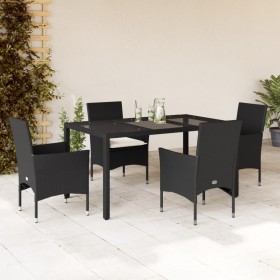 Garten-Essgruppe, 5-teilig, mit synthetischem Rattan, schwarzer Glasplatte und Kissen. von vidaXL, Gartensets - Ref: Foro24-3...