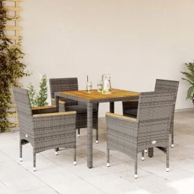 Set de comedor jardín 5 pzas con cojines ratán PE acacia gris by vidaXL, Garden sets - Ref: Foro24-3278634, Price: 396,20 €, ...