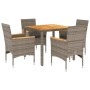 Set de comedor jardín 5 pzas con cojines ratán PE acacia gris by vidaXL, Garden sets - Ref: Foro24-3278634, Price: 382,47 €, ...